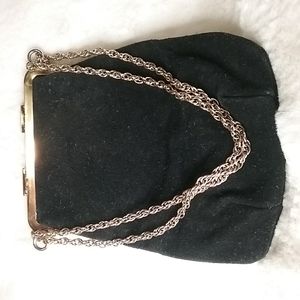 Triangle New York Vintage Black Suede Purse with bold chain